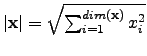 $ \vert{\bf x}\vert=\sqrt{\sum_{i=1}^{dim({\bf x})} x_i^2}$