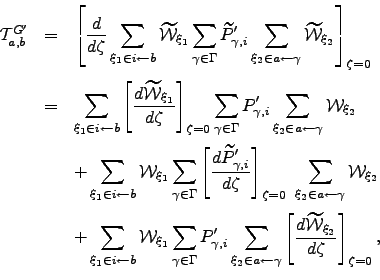 \begin{displaymath}\begin{array}{lll} \mT _{a,b}^{G'} &=& \displaystyle \left[\f...
...t[ \frac{d\mWt _{\xi_2}}{d\zeta} \right]_{\zeta=0}, \end{array}\end{displaymath}