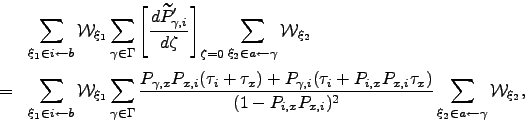 \begin{displaymath}\begin{array}{lll} && \displaystyle \sum_{\xi_1 \in i\leftarr...
...^2} \sum_{\xi_2\in a\leftarrow\gamma} \mW _{\xi_2}, \end{array}\end{displaymath}